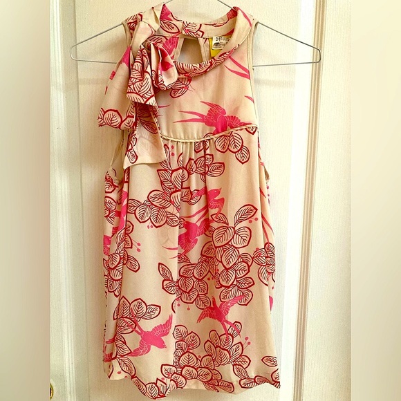 Anthropologie| Maeve Elata Bird Leaf Print Tank Pink Size 2 - Picture 3 of 8